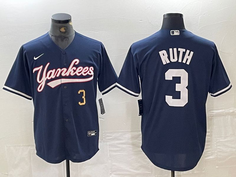 Men New York Yankees #3 Ruth Dark blue Second generation joint name Nike 2024 MLB Jersey style 2